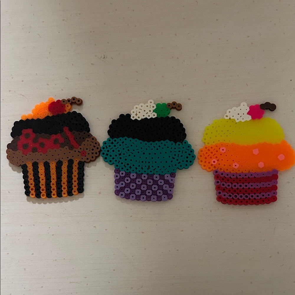 Halloween themed Perler bead cupcakes